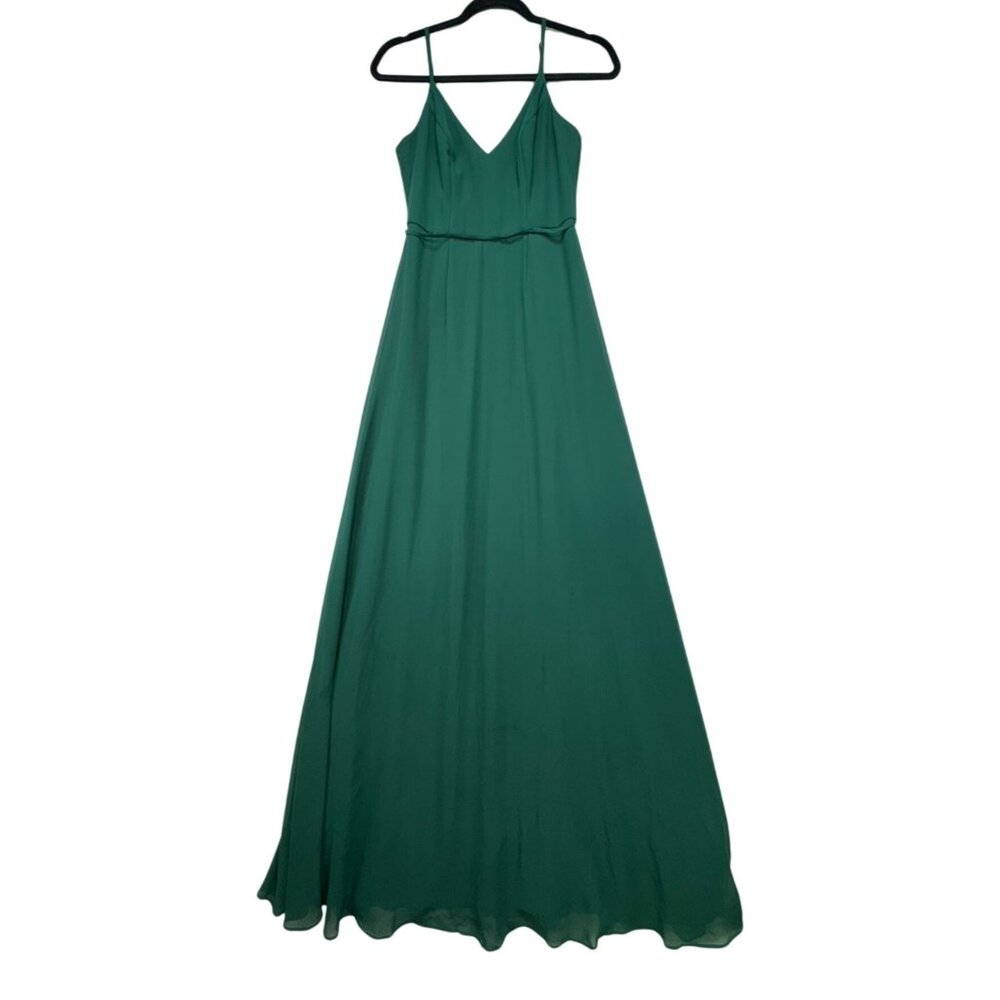 Davids Bridal Chiffon Sleeveless A-Line Gown V-Neck & Spaghetti Straps Dress Siz